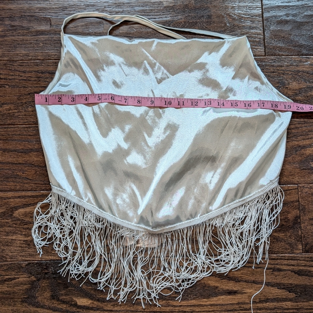 SHEIN Satin Crop Top with Fringe and Draped Neckline - Picture 5 of 7